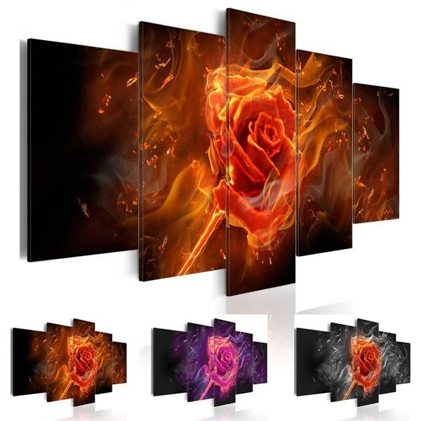 5 pièces ensemble impression sur toile pour la décoration intérieure chambre moderne mur art rose photo cadeau pour l'amour salon ou chambre décor sans cadre 227s