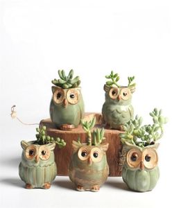 5 pc's Set Creative Ceramic Owl -vorm Bloempotten Planter Desk schattig ontwerp Succulente Y2007231290311