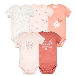 5 PCS / Set Fashion Baby Clothes Set Cotton Soft Soft Short Summer Girls Bodys Born Bord Toddler Jumpsuit Clothing 240409