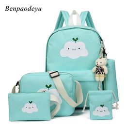 5 PCS / Set Mode Sac à dos Filles Toile Sacs à dos Casual Enfants Sacs d'école Dames Knapsack pour adolescents Filles Sacs d'école LJ201225