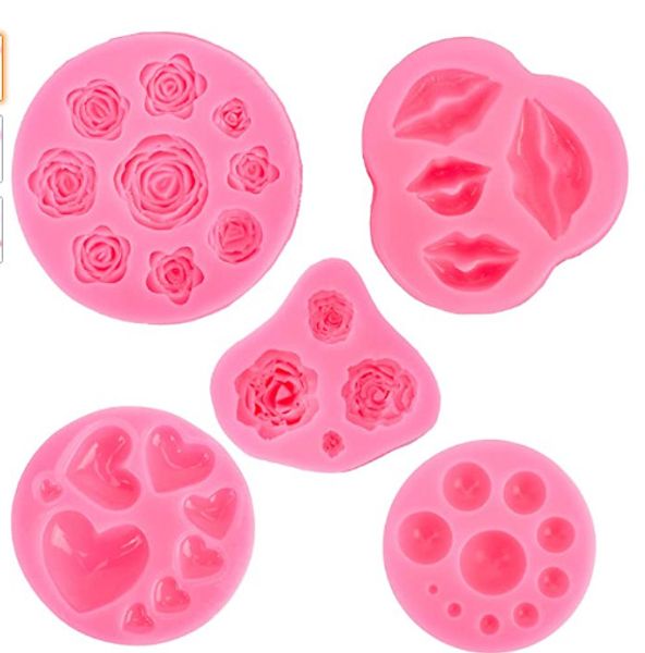 Labios Fondant Moldes Set de 5 Sexy Kiss Collection Candy Moldes de silicona para decoración de pasteles Chocolate Pops Pastelería Sugarcraft 122162