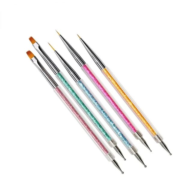 5 PCS / SETS Nail Art Pen 2 en 1 Double Ends Dotting Drawing Painting UV Gel Douner Polish Brush Set Tools Nail Art Dotting