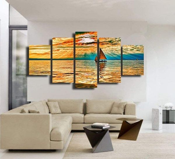 5 PCS Sky Clouds Sun Rays Lake Poster Canvas Imagen Arte de pared impresa Pintura Decoración de pared para sala de estar sin enmarcado3077595