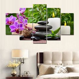 5 stuks Spa Decor Bloem Steen Kaars Landschap Foto Gedrukt Modern Canvas Wall Art Foto Voor Thuis Linving Decor Geen Frame274u