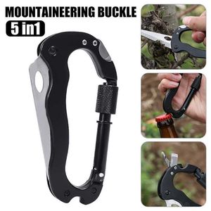 5 PCSCARABINERS 5 IN1 Multifunctioneel vouwmes Karabijnse rietjes stalen Mini Carabiner Hang Buckle schroevendraaier Flessen opener klimgereedschap P230420