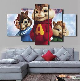 Juego de 5 piezas de Alvin y las Ardillas HD, arte decorativo, pintura sobre lienzo para sala de estar, decoración del hogar DH0201911066