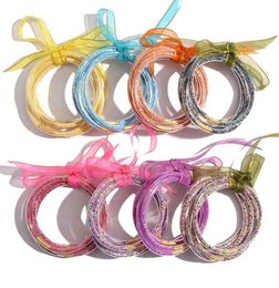 5 pcSset Bowknot Glitter Bangles Filles Filles All Moley Stack Silicone Plastic Plitters Jelly Bracelet7086363