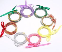 5 PCSSet Bowknot Glitter Bangles Set Party All Weather Stack Silicone Plastic GlitterS Jelly Pulsera WLL10104667370