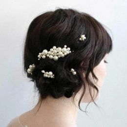 5 PCST gesimuleerde Pearl Hair Pins Clips en Comb For Women Flowers Hair Combs Wedding Bridal Party Hair sieraden voor cadeau Vrouwen