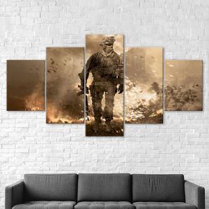 Affiche militaire de soldat armé, 5 pièces, peinture sur toile à cinq panneaux, tableau d'art mural moderne, décoration de maison, cadeau pour décoration de chambre