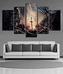 5-delig canvas muurkunst olieverfschilderijen Giclee Art Print Dark Souls Soldiers Game schilderij poster kunstwerk voor woonkamer thuis decor1761469