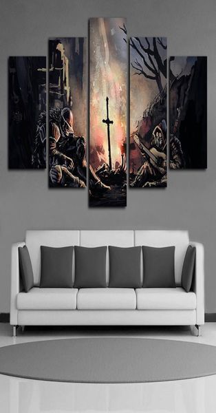 5 piezas lienzo arte de la pared pinturas al óleo impresión del arte de Giclee Dark Souls soldados juego pintura cartel obras de arte para la sala de estar decoración del hogar4971911