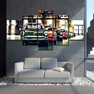Póster de coche colorido Retro de fábrica de 5 piezas, arte moderno, decoración para el hogar, pared u oficina, lienzo impreso, imágenes modulares