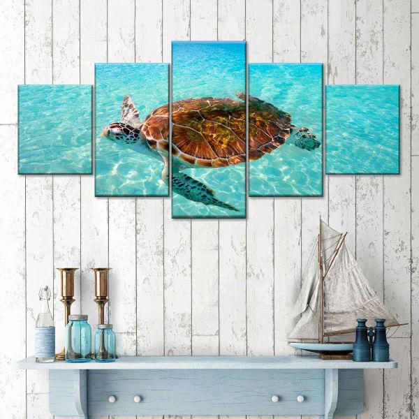 Images murales sous-marines de tortue de mer verte, 5 pièces, peinture sur toile, affiches d'animaux de la vie Marine de l'océan pour décor de salon