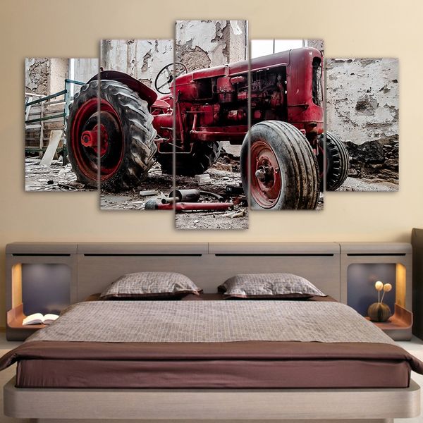 5 pièces vieux tracteur cassé modulaire toile photos imprimer sans cadre mur Art toile peintures décorations murales pour salon