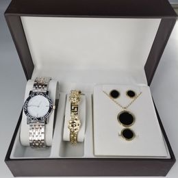 5-delige set nieuwe luxe dames quartzhorloges, designer waterdicht automatisch datumhorloge, dames roestvrijstalen kamer gouden sportmeterset met boxtime horloge