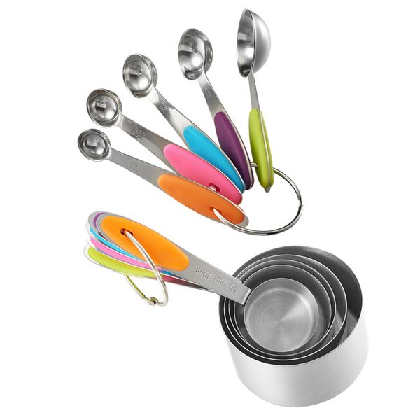 Juego de 5 piezas de cucharas medidoras multicolores de acero inoxidable taza medidora con herramientas para hornear de doble escala