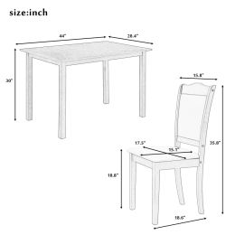 Ensemble de table à manger en bois de 5 pièces en jeu de cuisine de cuisine simple table de salle à manger avec chaises rembourrées pour un espace limité