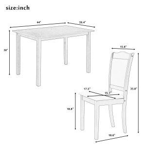 5-delige houten eettafel set eenvoudige stijl keuken eetterset rechthoekige tafel met gestoffeerde stoelen voor beperkte ruimte