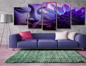 5 pièces abstraites Purple Lotus Flower Bouddha Imprimé peinture Décoration Pictures murales de maison pour cuisine sans cadre6554308