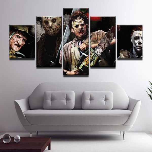 5 piezas de pintura en lienzo, sierras de terror, personajes de películas, impresiones de alta definición, carteles, arte de pared, imagen, decoración de habitación, sin marco, 269P