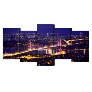 5 pièces Toile Affiches et Impression Beau Panorama Du Pont Du Bosphore Istanbul Turquie Nuit Vue Paysage Décor À La Maison Photo 210310