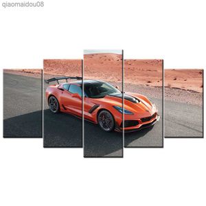 5 Pièces Toile Mur Art Super Voiture Chevrolet Corvette ZR1 Peintures HD Imprimé Affiches Modulaire Photos Pour Salon Décor L230704
