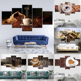 5 pièces Coffee Macaron Canvas Mur Pictures Affiches de thé de l'après-midi et imprimés pour le café Dination Home Decoration sans cadre