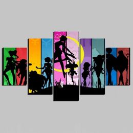 5 piezas de dibujos animados coloridos de Sailor Moon, decoración de pared moderna para el hogar, lienzo, imagen artística, pintura impresa en HD sobre lienzo 2409