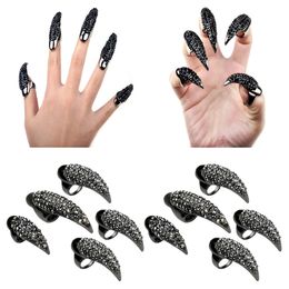 5 stuks adelaar klauw ringen vol zwart kristal valse nagel talon vingerring voor mannen dames knokkel buig vingertip goud kleur punk Halloween cosplay feest gotische sieraden