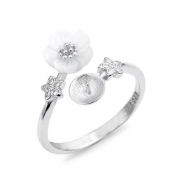 Bloemring Instellingen Wit Shell 925 Sterling Zilveren Star Zirkoon DIY Pearl Ring Mount 5 stuks