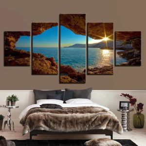 Toile de peinture de paysage moderne, 5 pièces, images imprimées, décor de maison, coucher de soleil de montagne, Art mural pour décor de salon