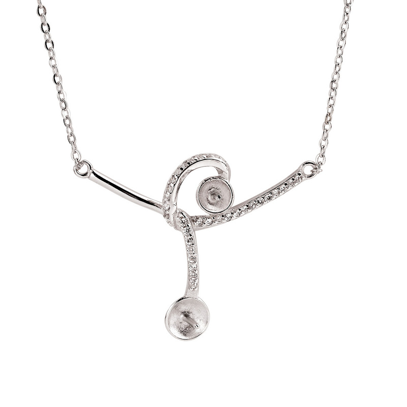 Fine Jewelry Settings Necklace Blank for DIY Pearls Pendant Zircon 925 Silver Chain Base with 2 Blanks 5 Pieces