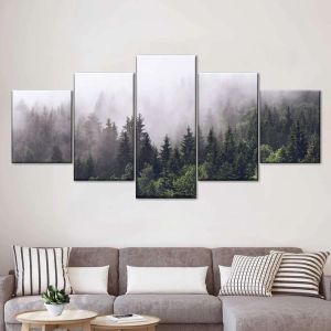 5 stuks Noordse wazige dennenbos Wall Art Canvas Painting Landscape Posters and Prints for Living Room Home Decoration Cuadros