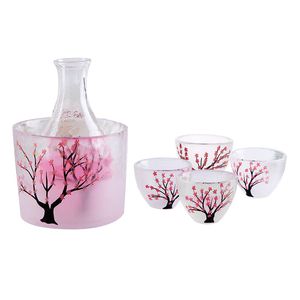 Roze Sakura Sake Warmer Set Wine Drinkware Cherry Blossom Glass Cold Carafe Tokkuri Bottle Shot Cups Japans Gift Idea