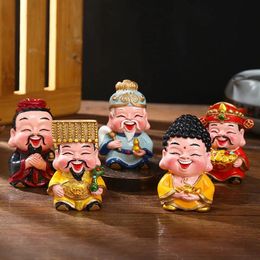 5 pièces résine dieu de la richesse mascotte ornements décoration de voiture maison Feng Shui Fortune dieu Statue accessoires de bureau artisanat 231228