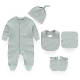 5 stuks Solid Color Pamas Sets Katoen Romper Nieuw Born Girl Unisex Jumpsuit Spring Baby Boy Deskleding Autumn L2405