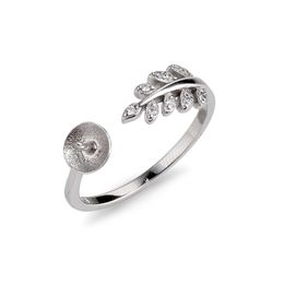 Tiny Leaf Design Ring Settings Argent sterling 925 Perle semi-montée Bijoux à bricoler soi-même 5 pièces