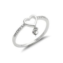 Heart Jewellery Anillo de Plata de Ley 925 con circonitas en Blanco, Ajustes de Perlas para Bricolaje, Anillos Colgantes, Montaje de 5 Piezas