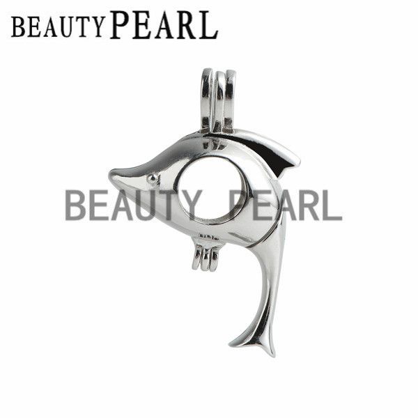 5 pièces belle cage cadeau dauphin 925 médaillon en argent Sterling amour souhait perle Animal pendentif montage