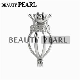 Crown Medaillon Love Wish Pearl Gifts Fine Sterling 925 Silver Cage Hanger Charm Mountingen 5 stuks