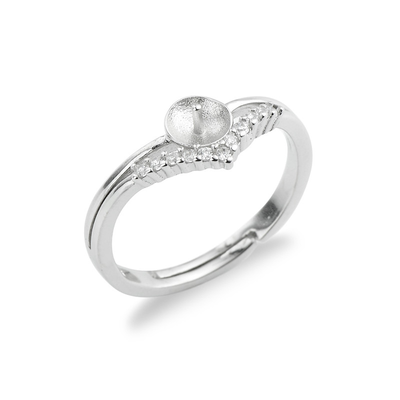 Configurações de pérola Anéis em branco Clear Zircon 925 Resultados de prata esterlina DIY anel de jóias montagem 5 peças
