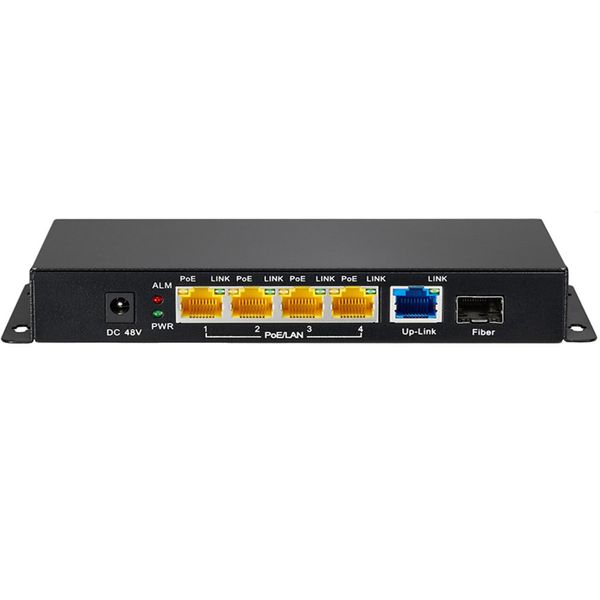 Envío gratuito 5 puertos 10/100/1000M Gigabit 48V PoE Switch con inyector de fibra Gigabit SFP para punto de acceso inalámbrico / cámara IP / teléfono IP