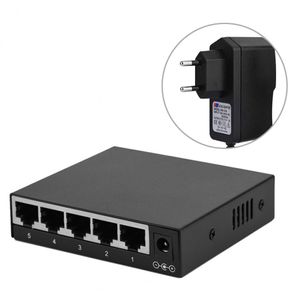 5 puertos 10/100/1000Mbps adaptativo Gigabit Ethernet LAN RJ45 conmutador de red con cargador enchufe EU US adaptador 3