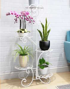 5 pot met potte afgeronde bloem metalen planken Plant Pot Stand Decoratie voor buitenbuittuin Wit/zwart 240415