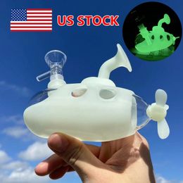 5 "Glow in the Dark Glass Water Pipe Bong Submarine Hookah Shisha Pipe + 14mm Bowl