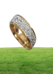 Bagues de mariage en acier inoxydable, bijoux en cristal à 5 rangées, couleur or entier, taille américaine 7891011126623543