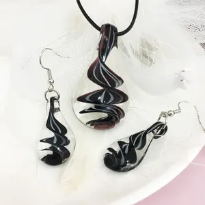 5 ensemble noir Murano verre pendentif collier boucles d'oreilles mode acte le rôle est goûté collier boucles d'oreilles costume