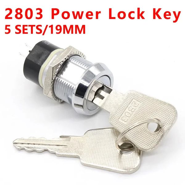 5 sets 19mm Metal Electronic Power Lock Key Interrupteur 4pin onoff 2 position dpst a série 2803 Terminal de soudage en alliage zinc 240429