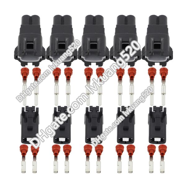 5 Juegos de 2 pines hembra y macho Auto impermeable conector de arnés de cableado eléctrico caja de fusibles con terminales DJ70219Y-2.2-11/21